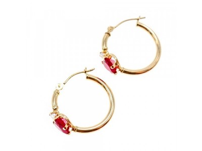 10K Yellow Gold Rubies & Diamonds Hearts Earrings