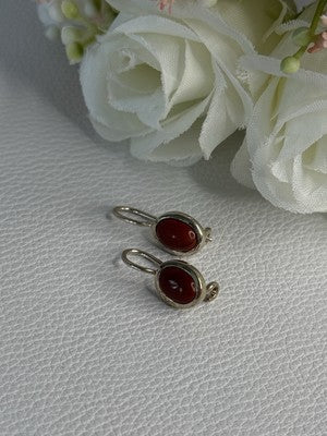 925 Sterling Silver Carnelian Earrings Length 0.70 Inch