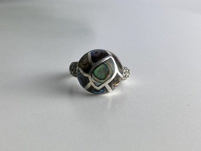 925 Sterling Silver Haliotis & Marcasites Ring Size 8.5