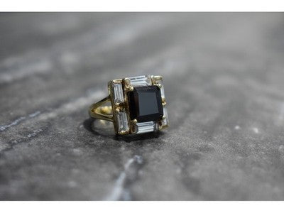 925 Sterling Silver Gold Plated Jewelry Glass & CZ Ring Size 6.5
