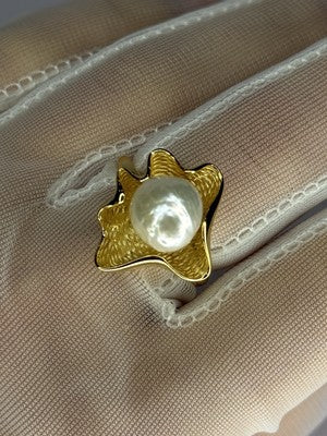 925 Sterling Silver  Gold Plated Pearl  "Ocean Mood" Ring Size Adjustable