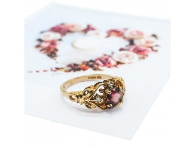925 Sterling Silver Gold Plated Ruby & CZ Ring Size 7