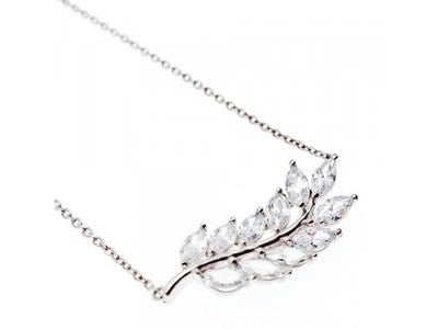 925 Sterling Silver CZ "Leaf" Necklace