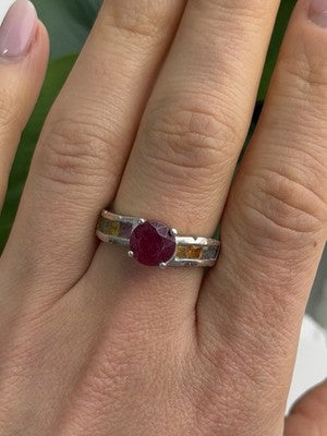 TGGC 925 Sterling Silver Ruby & Multi Color Spinel Stones Ring Size 8