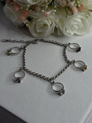 925 Sterling Silver Bracelet Multicolor Gemstones Length 8, 9 Inch