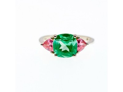 925 Sterling Silver Aquamarine & Pink Spinel Ring Size 11.75
