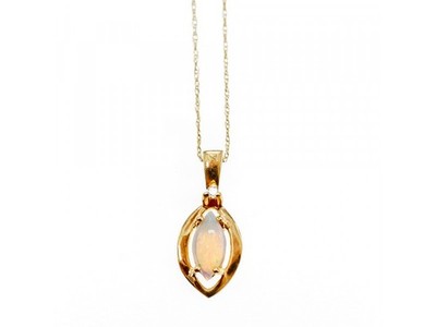 14K Yellow Gold Opal & Diamond Chain With Pendant