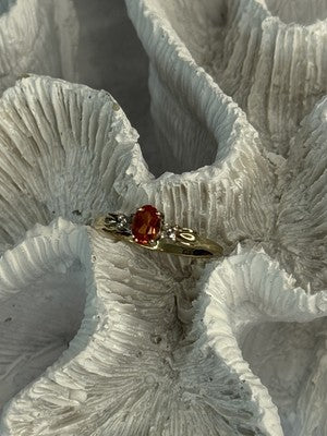 10k Yellow Gold Orange Tourmaline & Diamonds Ring Size 7