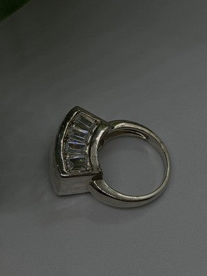 Unique Design 925 Sterling Silver White Colorless Spinel Ring Size 7