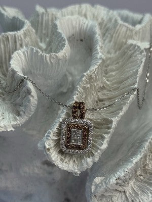 14K WHITE GOLD HESSONITE & DIAMOND NECKLACE LENGTH 18 INCH