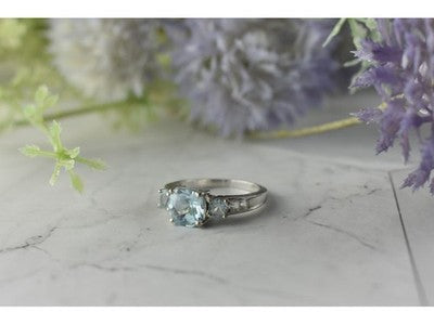 925 Sterling Silver Blue and Colorless Spinel Ring Size 6.5