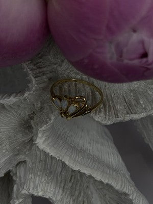 Elegant 14K Yellow Gold Opal & Diamond Heart Motif Ring Size 8.5