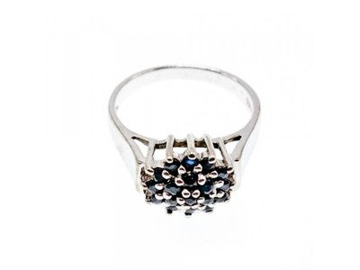 925 Sterling Silver Sapphires "Flower" Ring Size 8