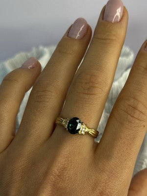 Gold Plated Green CZ Ring Size 9