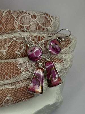 925 Sterling Silver Pink Oyster Turquoise Earrings Length 2 Inch