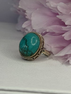 Vintage 925 Sterling Silver Turquoise Ring Size-Able