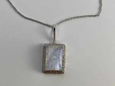 925 Sterling Silver Moonstone & CZ Chain With Pendant