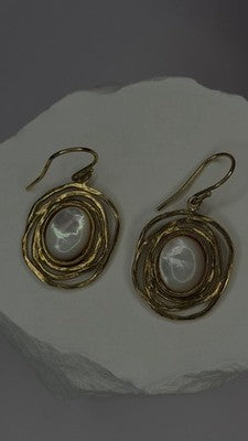 Israel 925 Sterling Silver Gold Plated Moonstone Earrings