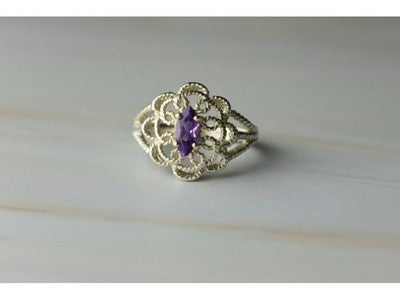 925 Sterling Silver Amethyst "Openwork" Ring Size 8