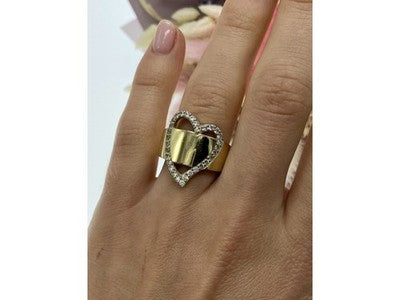 925 Sterling Silver Gold Plated CZ "Heart" Ring Size 7