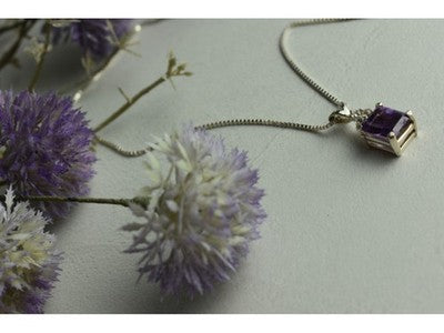 925 Sterling Silver Purple Tourmaline & Goshenite Chain With Pendant