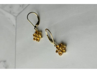 10K Yellow Gold Heliodor Flowers Earrings