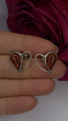 Heart 925 Sterling Silver Amber Earrings