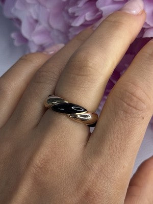 925 Sterling Silver Gold Plated Onyx Ring Size 8
