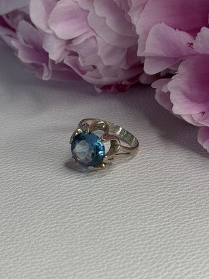 925 Sterling Silver Aquamarine Flower Ring Size 6