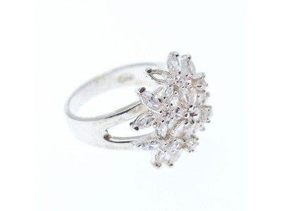 925 Sterling Silver CZ "Flowers" Ring Size 7
