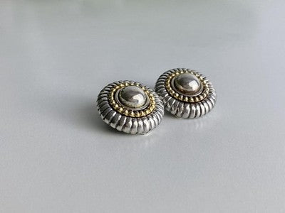 Flli Menegatti  Vintage 925 Sterling Silver Two Tone  14k Gold Clip-On Earrings