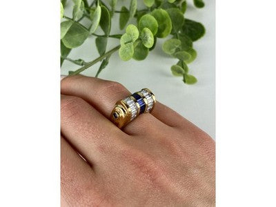 925 Sterling Silver Gold Plated Sapphires & CZ Ring Size 7