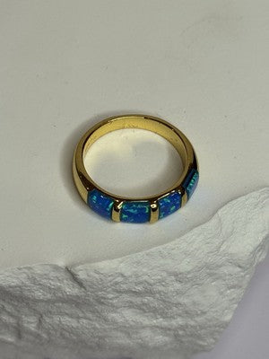 925 Sterling Silver Gold Plated Opal Ring Size 5.5
