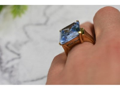 925 Sterling Silver Gold Plated Iolite Ring Size 6.5