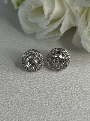 925 Sterling Silver CZ Stud Earrings Length 0.50 Inch