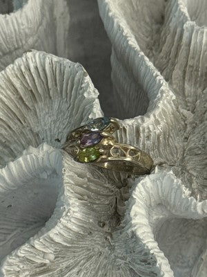 925 Sterling Silver Peridot, Amethyst & Topaz Ring Size 8
