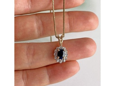 925 Sterling Silver Gold Plated Blue Sapphire Chain With Pendant Italy