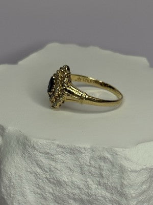 14K Yellow Gold Sapphire & Diamonds Ring Size 9