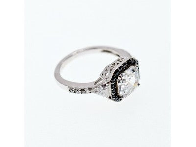 925 Sterling Silver CZ & Black Spinel Ring Size 6.5