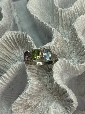 925 Sterling Silver Topaz Peridot Amethyst Ring Size 8.5