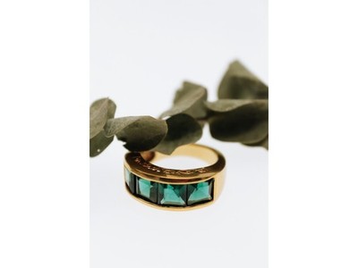 925 Sterling Silver Gold Plated Emeralds Ring Size 6.5