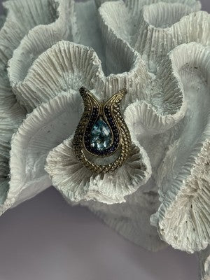 925 Sterling Silver 18k Yellow Gold Topaz & Sapphire Pendant Length 1.3 Inch