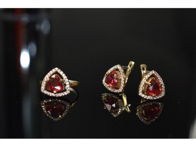 925 Sterling Silver with Gilding Red Alpanite & CZ Set