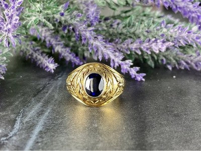 Men'S 925 Sterling Silver Gold Plated Sapphire Ring Size 12.5