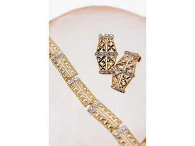 10K Yellow & White Gold "Openwork" Earrings Italy