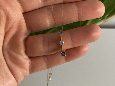 14K Yellow Gold Tanzanite & White Sapphire Chain With Pendant