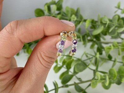 925 Sterling Silver Multi Gemstones Earrings