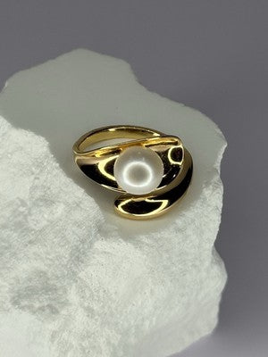 925 Sterling Silver Gold Plated Pearl Ring Size Adjustable