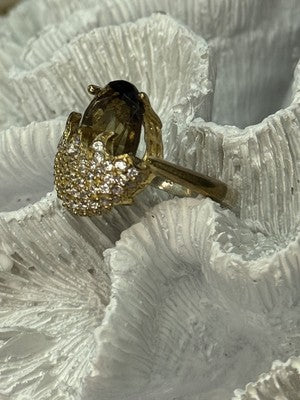 925 Sterling Silver Alpanite & CZ Ring Size 8.5 Length 0.78 Inch