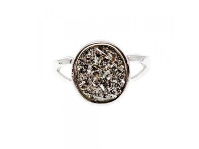 925 Sterling Silver Druzy Pyrite Ring Size 10.5